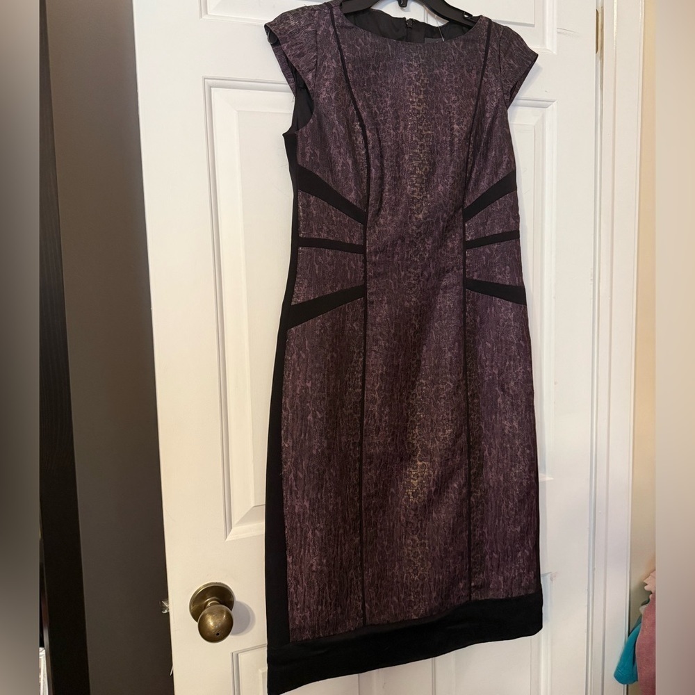 Adrianna Papell Plum Black Shimmer Sheath Dress Sz 8 Accented Waist NWOT Chic